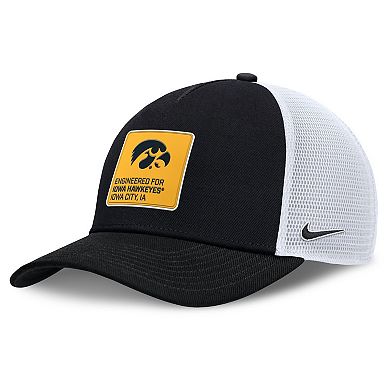 Men's Nike Black/White Iowa Hawkeyes 2025 On-Field Rise Engineered Trucker Adjustable Hat