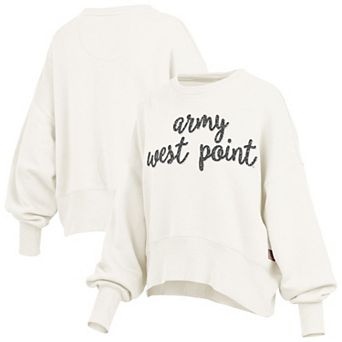 Women's Pressbox Cream Army Black Knights Oversized Chelsea Waist Length Pullover Sweatshirt