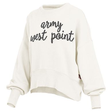 Women's Pressbox Cream Army Black Knights Oversized Chelsea Waist Length Pullover Sweatshirt