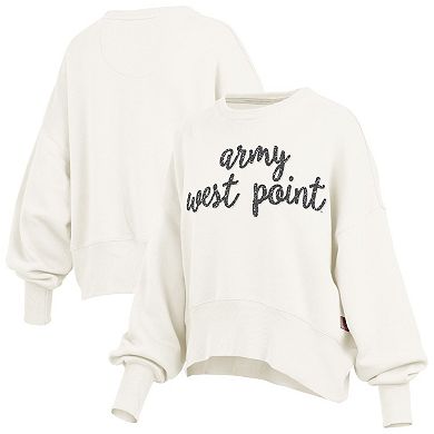Women's Pressbox Cream Army Black Knights Oversized Chelsea Waist Length Pullover Sweatshirt