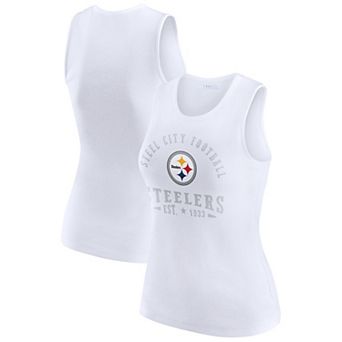 Women's WEAR by Erin Andrews White Pittsburgh Steelers Ribbed Graphic Tank Top