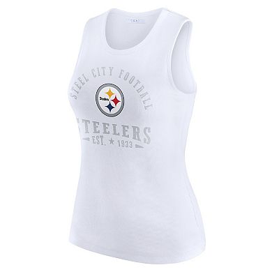 Women's WEAR by Erin Andrews White Pittsburgh Steelers Ribbed Graphic Tank Top