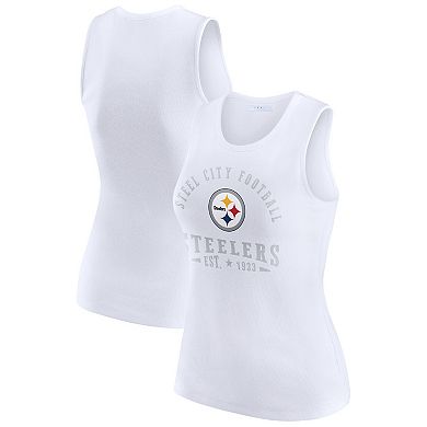 Women's WEAR by Erin Andrews White Pittsburgh Steelers Ribbed Graphic Tank Top