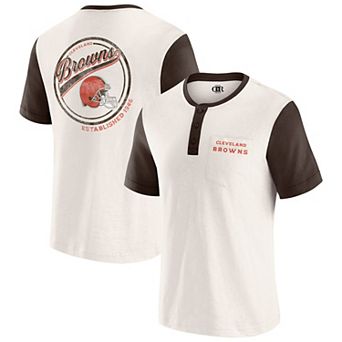 Men's Darius Rucker Collection by Fanatics Cream Cleveland Browns Henley Colorblock Slub Pocket T-Shirt