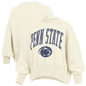 Women's Pressbox Natural Penn State Nittany Lions Oversized Waist-Length Crewneck Sweatshirt