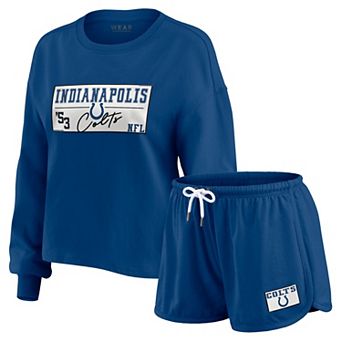 Women's WEAR by Erin Andrews Royal Indianapolis Colts Heavy Rugby Jersey Long Sleeve T-Shirt & Shorts Lounge Set