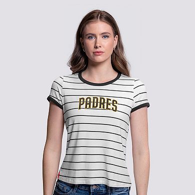 Women's Lusso White San Diego Padres Natasha Striped T-Shirt