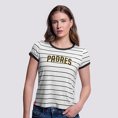 Women's Lusso White San Diego Padres Natasha Striped T-Shirt