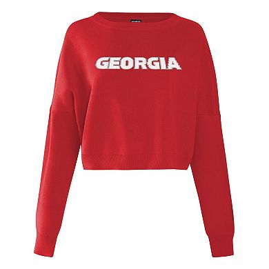 Women's Hype and Vice Red Georgia Bulldogs Oversized Cropped Ivy Knit Pullover Sweater