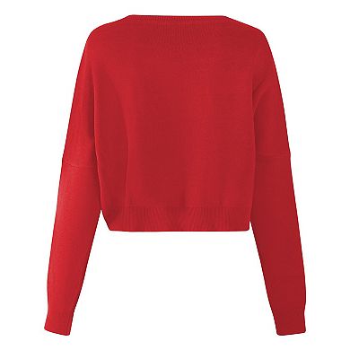 Women's Hype and Vice Red Georgia Bulldogs Oversized Cropped Ivy Knit Pullover Sweater