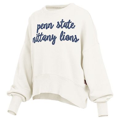 Women's Pressbox Cream Penn State Nittany Lions Oversized Chelsea Waist Length Pullover Sweatshirt