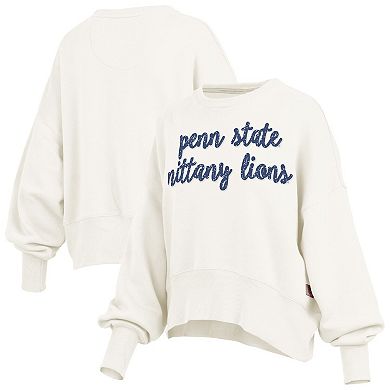 Women's Pressbox Cream Penn State Nittany Lions Oversized Chelsea Waist Length Pullover Sweatshirt
