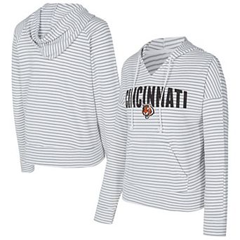 Women's Concepts Sport White/Gray Cincinnati Bengals Liftoff Striped Notch Neck Pullover Hoodie