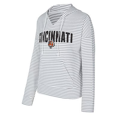 Women's Concepts Sport White/Gray Cincinnati Bengals Liftoff Striped V-Neck Hoodie