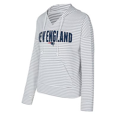 Women's Concepts Sport White/Gray New England Patriots Liftoff Striped V-Neck Hoodie