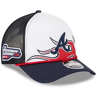 Men's New Era White/Navy Atlanta Braves 2025 MLB Speedway Classic Fashion Pack A-Frame 9FORTY Adjustable Hat
