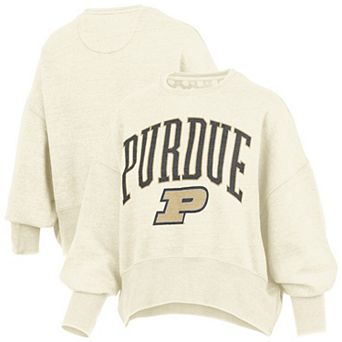 Women's Pressbox Natural Purdue Boilermakers Oversized Waist-Length Crewneck Sweatshirt
