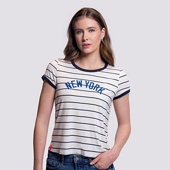 Women's Lusso White New York Yankees Natasha Striped T-Shirt