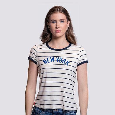 Women's Lusso White New York Yankees Natasha Striped T-Shirt