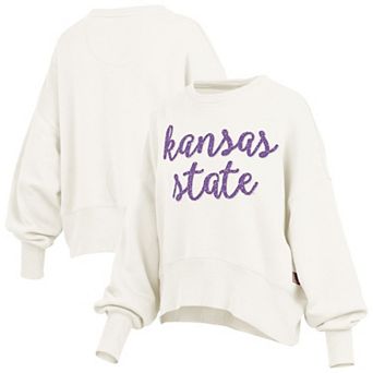 Women's Pressbox Cream Kansas State Wildcats Oversized Chelsea Waist Length Pullover Sweatshirt