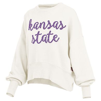 Women's Pressbox Cream Kansas State Wildcats Oversized Chelsea Waist Length Pullover Sweatshirt