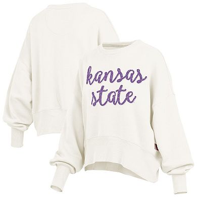 Women's Pressbox Cream Kansas State Wildcats Oversized Chelsea Waist Length Pullover Sweatshirt
