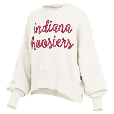 Women's Pressbox Cream Indiana Hoosiers Oversized Chelsea Waist Length Pullover Sweatshirt