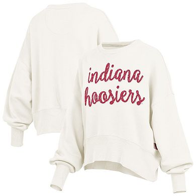 Women's Pressbox Cream Indiana Hoosiers Oversized Chelsea Waist Length Pullover Sweatshirt