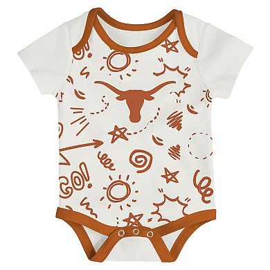 Newborn & Infant Outerstuff Texas Longhorns Three-Pack All Day Play Bodysuit Set