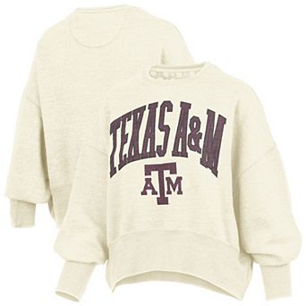 Women's Pressbox Natural Texas A&M Aggies Oversized Waist-Length Crewneck Sweatshirt