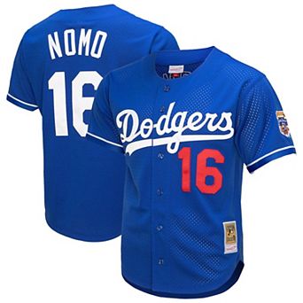 Men's Mitchell & Ness Hideo Nomo Royal Los Angeles Dodgers Cooperstown Collection Mesh Batting Practice Button-Up Jersey