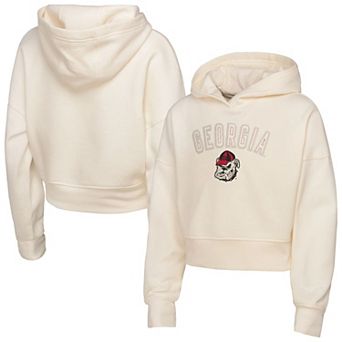 Girl's Youth Outerstuff Cream Georgia Bulldogs Oversized Blitz Cropped Pullover Hoodie