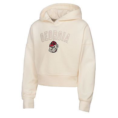 Girl's Youth Outerstuff Cream Georgia Bulldogs Oversized Blitz Cropped Pullover Hoodie