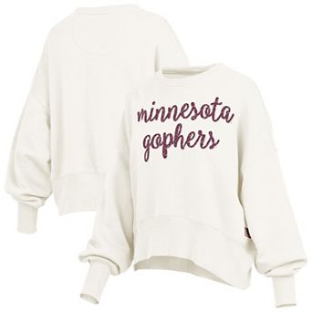 Women's Pressbox Cream Minnesota Golden Gophers Oversized Chelsea Waist Length Pullover Sweatshirt