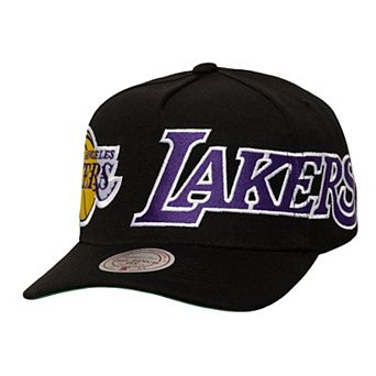 Men's Mitchell & Ness Black Los Angeles Lakers Busted Logo Wordmark Wrap-Around Pro Pinch Adjustable Hat