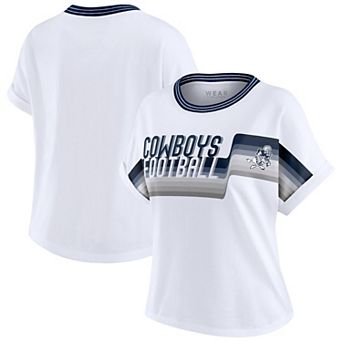 Women's WEAR by Erin Andrews White Dallas Cowboys Cropped Center Stripe Dolman T-Shirt