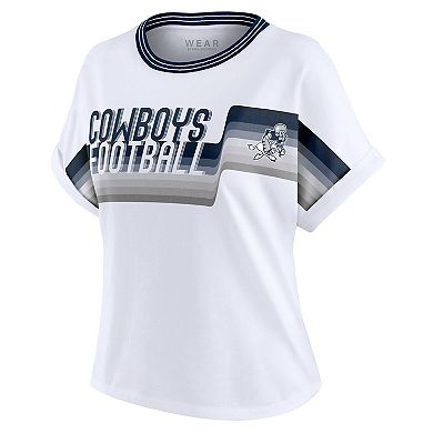 Women's WEAR by Erin Andrews White Dallas Cowboys Cropped Center Stripe Dolman T-Shirt