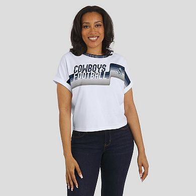 Women's WEAR by Erin Andrews White Dallas Cowboys Cropped Center Stripe Dolman T-Shirt