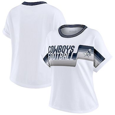 Women's WEAR by Erin Andrews White Dallas Cowboys Cropped Center Stripe Dolman T-Shirt