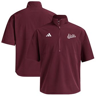 Men's adidas Maroon Mississippi State Bulldogs Woven Quarter-Zip Short Sleeve Pullover