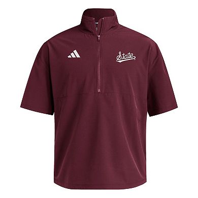 Men's adidas Maroon Mississippi State Bulldogs Woven Quarter-Zip Short Sleeve Pullover