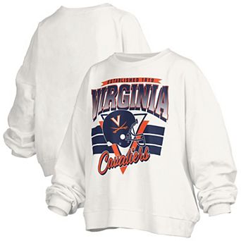 Women's Pressbox White Virginia Cavaliers Oversized Janice Retro Waist-Length Pullover Sweatshirt