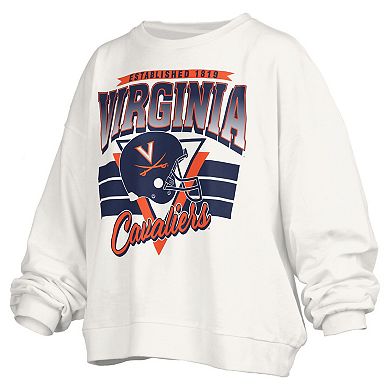 Women's Pressbox White Virginia Cavaliers Oversized Janice Retro Waist-Length Pullover Sweatshirt