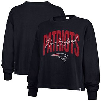 Women's '47 Navy New England Patriots Muse Sydney Long Sleeve Cropped T-Shirt