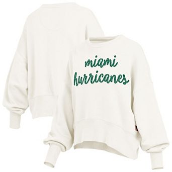 Women's Pressbox Cream Miami Hurricanes Oversized Chelsea Waist Length Pullover Sweatshirt