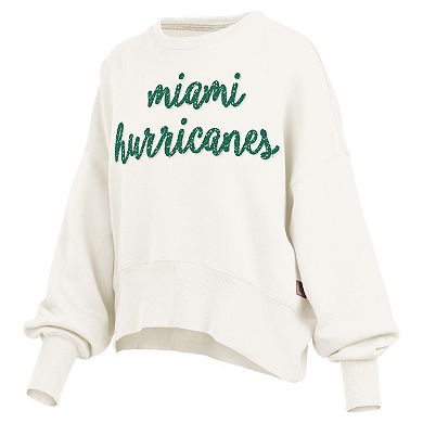 Women's Pressbox Cream Miami Hurricanes Oversized Chelsea Waist Length Pullover Sweatshirt