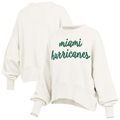 Women's Pressbox Cream Miami Hurricanes Oversized Chelsea Waist Length Pullover Sweatshirt