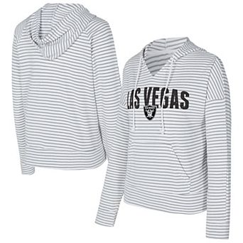 Women's Concepts Sport White/Gray Las Vegas Raiders Liftoff Striped Notch Neck Pullover Hoodie