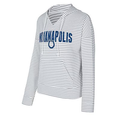 Women's Concepts Sport White/Gray Indianapolis Colts Liftoff Striped V-Neck Hoodie