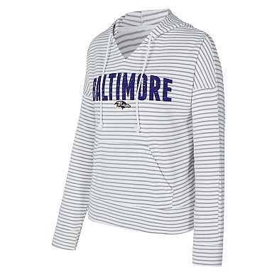 Women's Concepts Sport White/Gray Baltimore Ravens Liftoff Striped V-Neck Hoodie